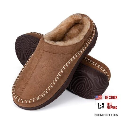 Men's Moccasin House Slippers - Memory Foam Indoor Outdoor Shoes Warm 11 Tan