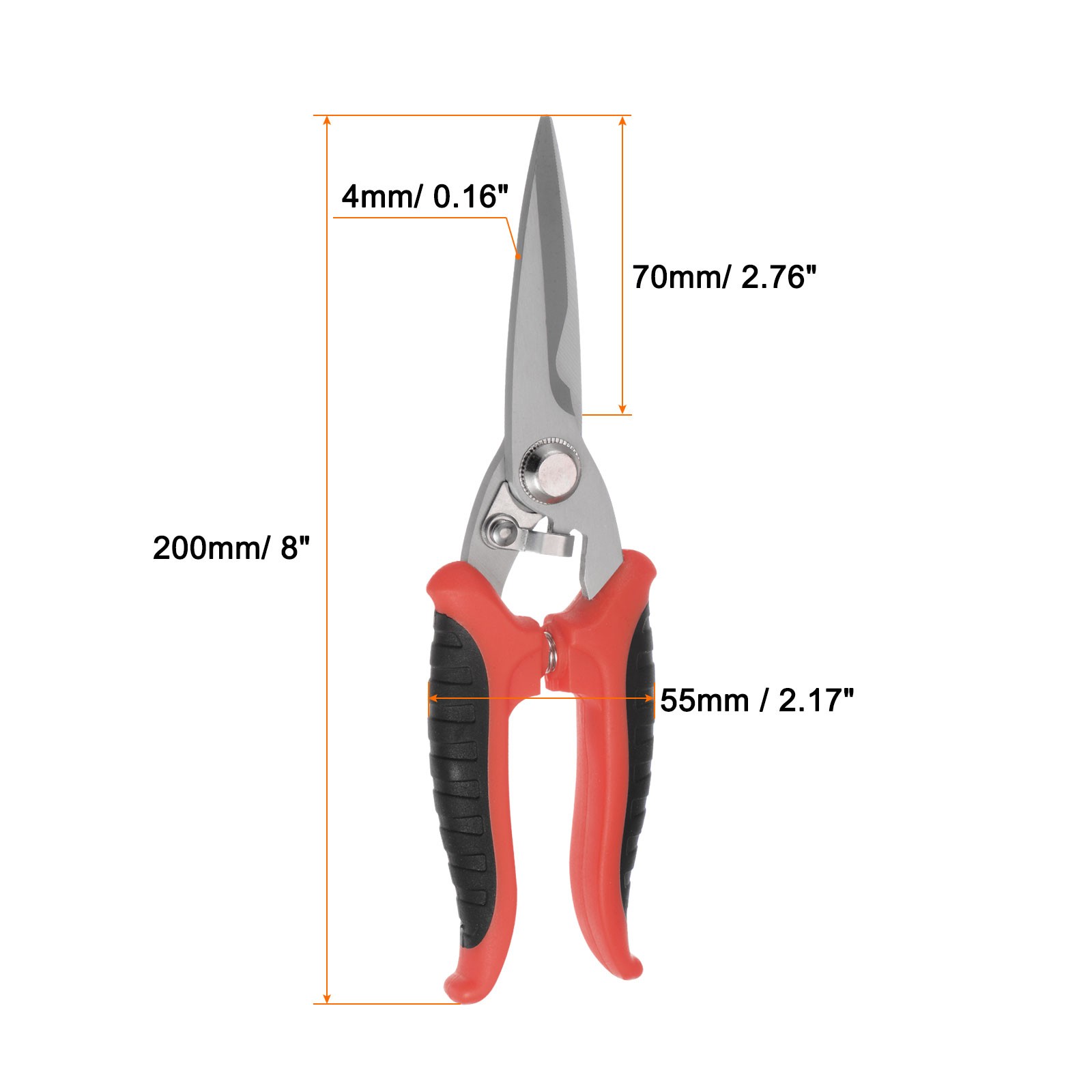 2pcs 8 Inch Industrial Scissors with Black Red Handle