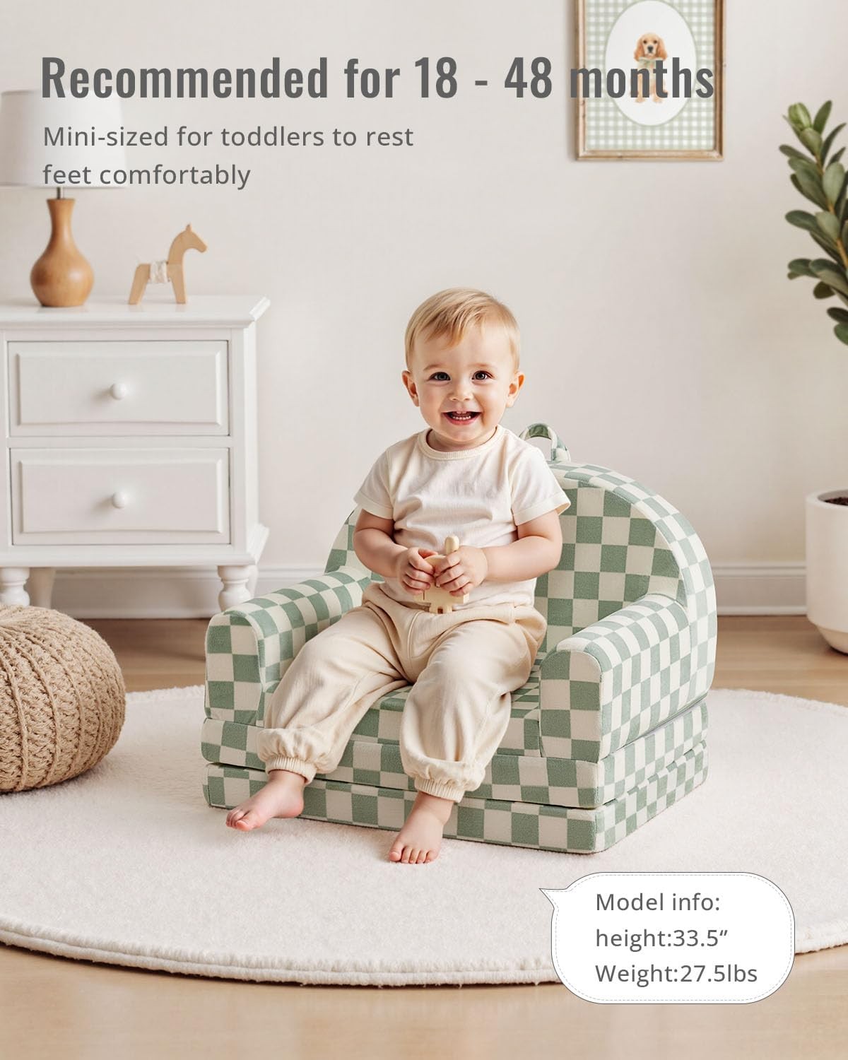 Foldable Toddler Couch 2-in-1 Comfy Toddler Chair & Lounger Reading Playroom