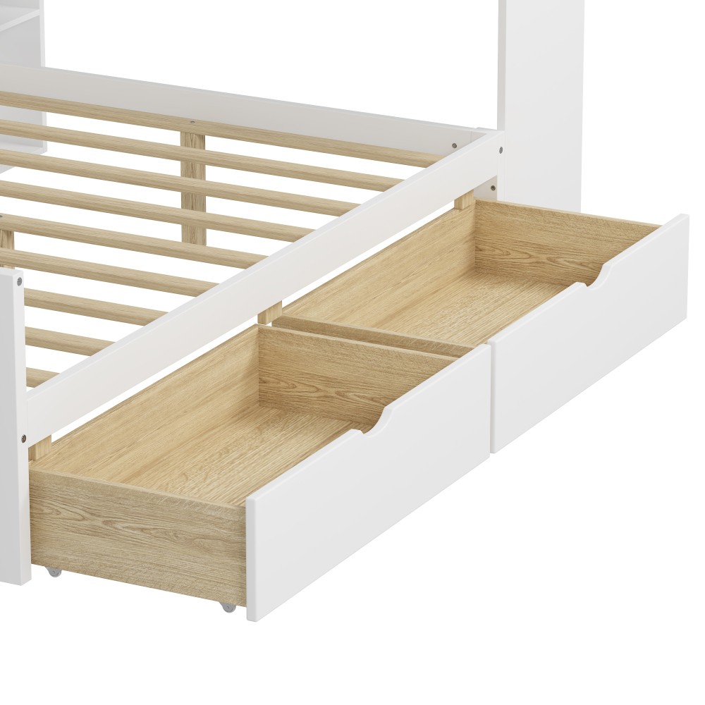 White L-Shape Daybed w/ Storage Cabinets & Desk, Twin Size