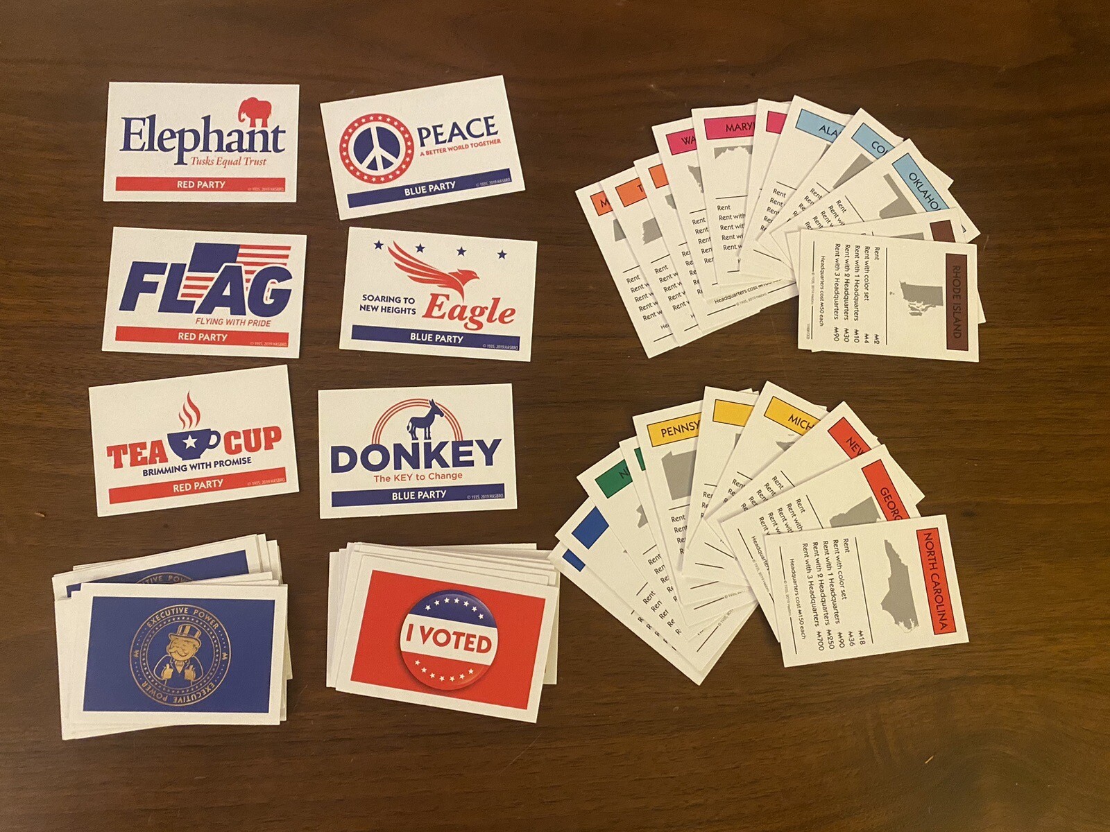 Monopoly House Divided Card Set ~ Complete ~ States “I Voted” Executive Power