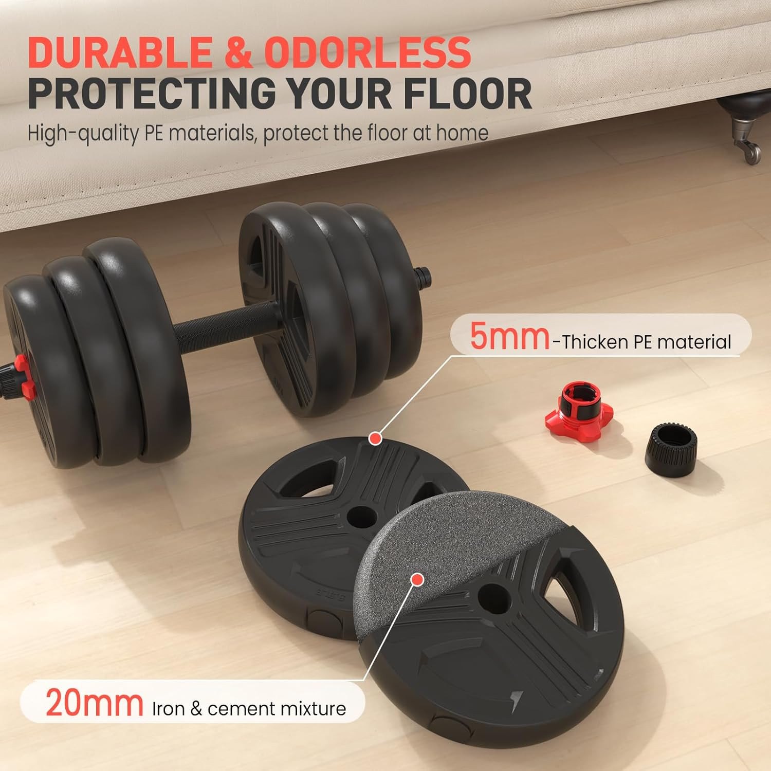 UKEEP Adjustable Dumbbells, 20Lbs Free Weights Dumbbells Co