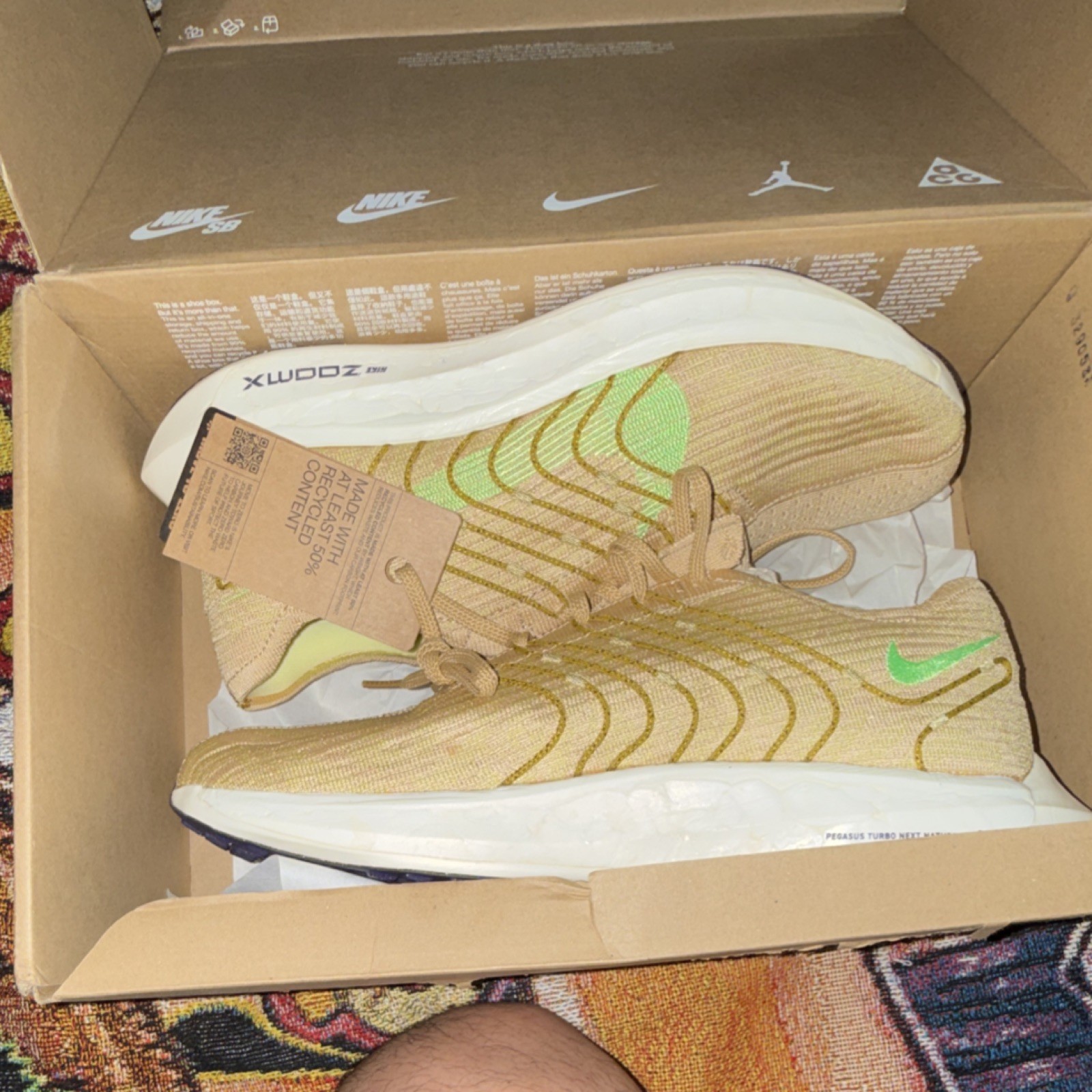 Nike Pegasus Turbo Next Nature Men's Running Shoes ZoomX Sesame/Lime Blast US 13