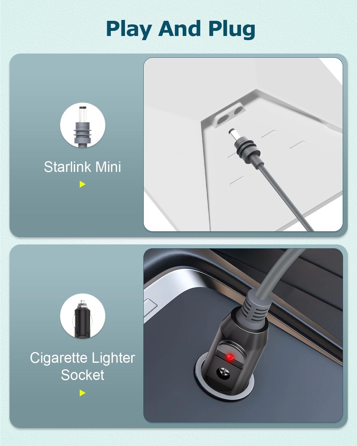 Starlink Mini Power Cable Cigarette Lighter 10FT/3M DC 3M, Gray