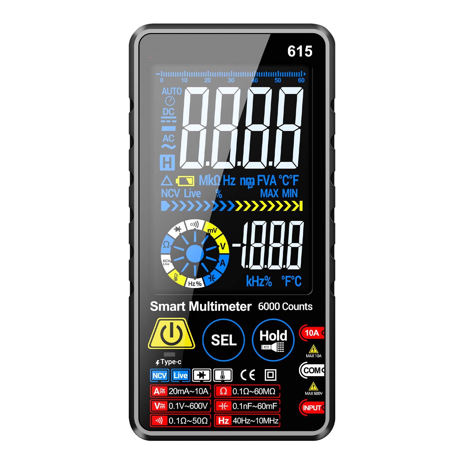 Digital Multimeter Tester Auto Range 6000 Counts For AC DC Current Volt Ohm Hz