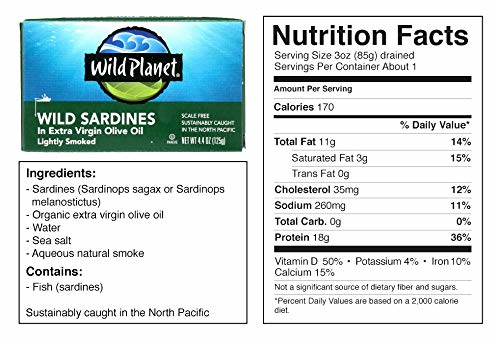 Wild Planet Wild Sardines in Extra Virgin Olive Oil, Lightly Smoked, Keto and of