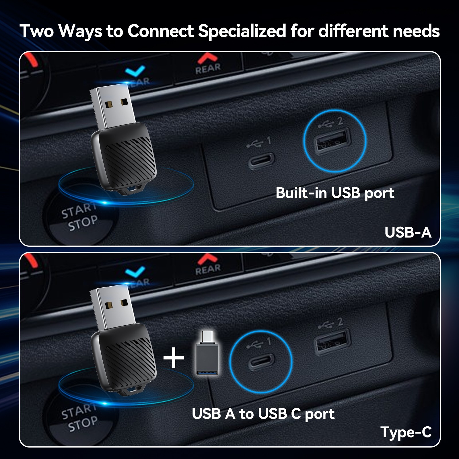 2 In1 Wireless Carplay&Android Auto Adapter Wired To Wireless Carpay