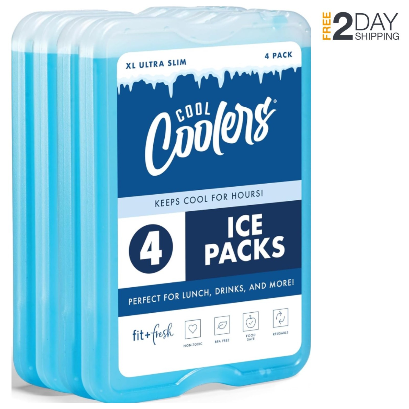 4 Pack XL Slim Ice Packs Reusable Freezer Packs for Lunch Box Cooler Leakproof