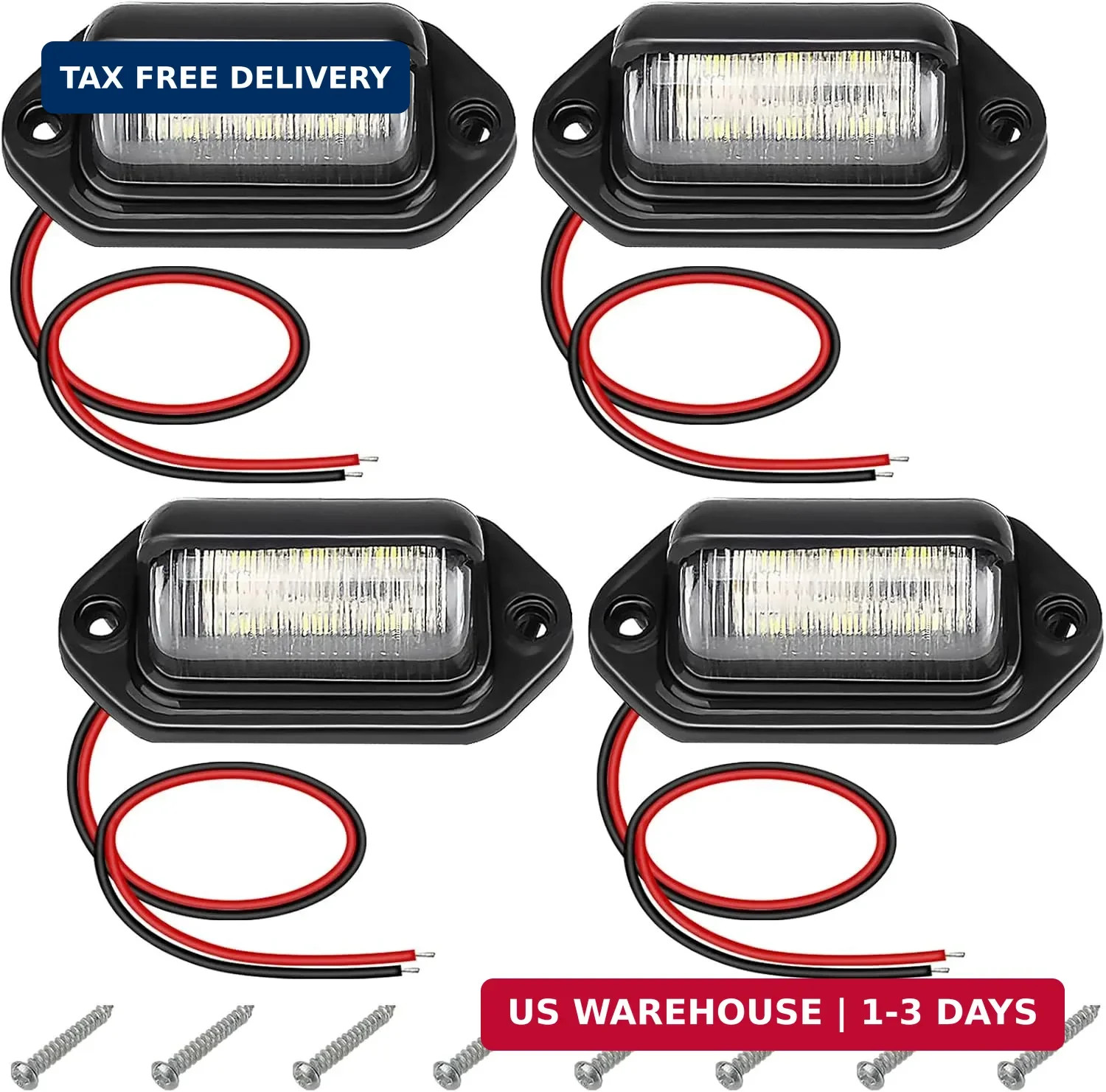 ecocstm 4 PCS White LED License Plate Light, 6-SMD Waterproof Tag Lights, 12V-24