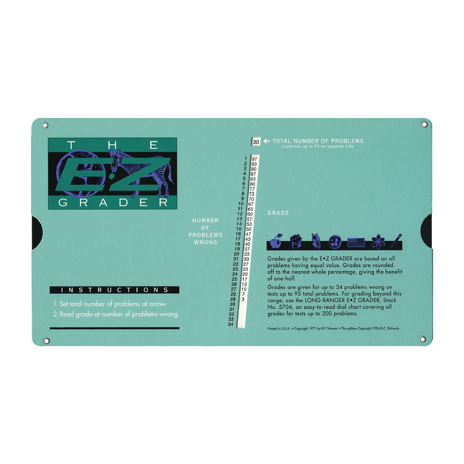 E-Z Grader Chart, Easy Gradebook for Teachers, 8-1/2 x 4-3/4 x 1/8 Inches, St