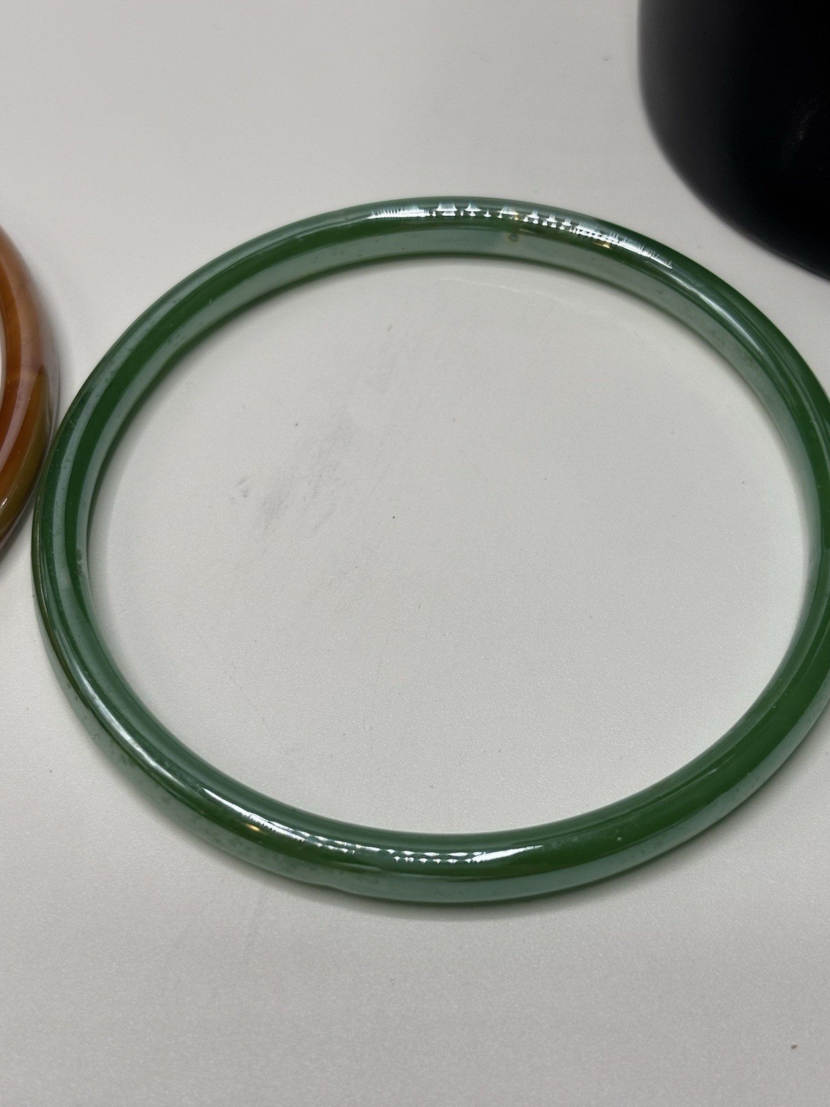 (2) Art Glass Bangle Bracelets Stackable Multi-Colored Brown Green Fashion