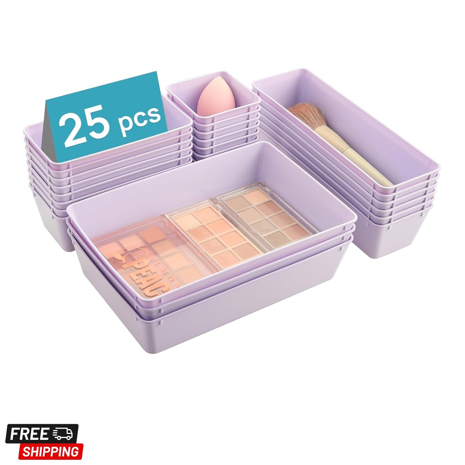 25 PCS Plastic Drawer Organizers Set, 4-Size Versatile Bathroom and Vanity Dr...