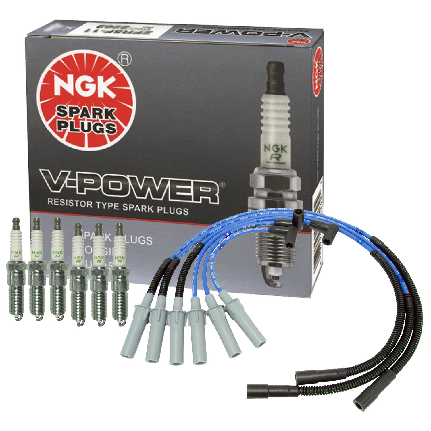 NGK Wire & 6 V-Power Spark Plugs Kit For Jeep Wrangler 3.8 V6