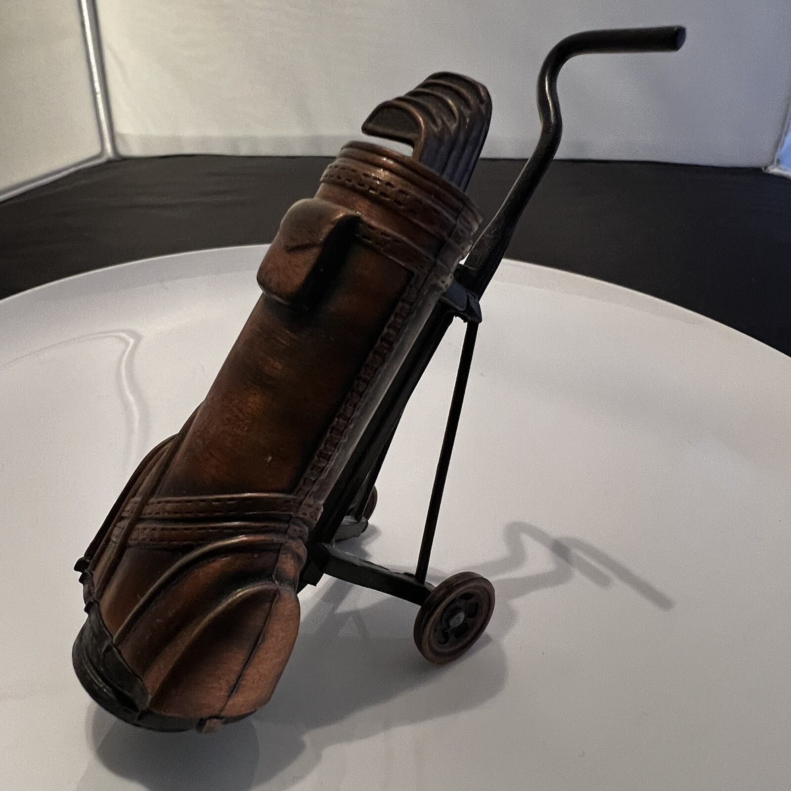 Vintage Desk Mini Play Copper Metal Pencil Sharpener Golf Club Carrying Caddy