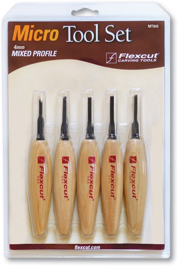 Flexcut MT940 Mixed Profile MT22 Sweep Fine Detail Wood Carving Micro Tool Set