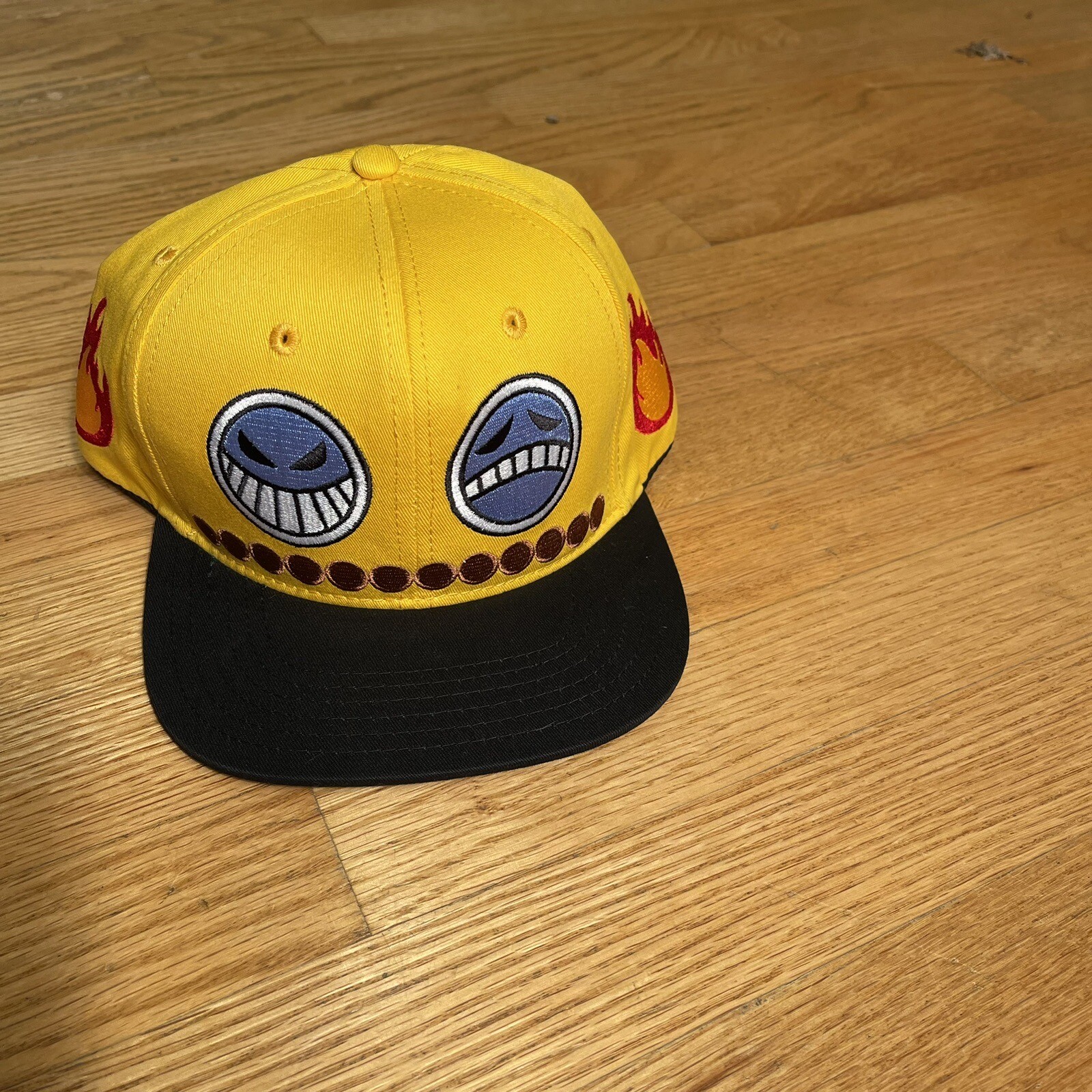 Adeen NYC Designer Fire Snap Back Wicked Grin / Dismayed Frown Adjustable Cap