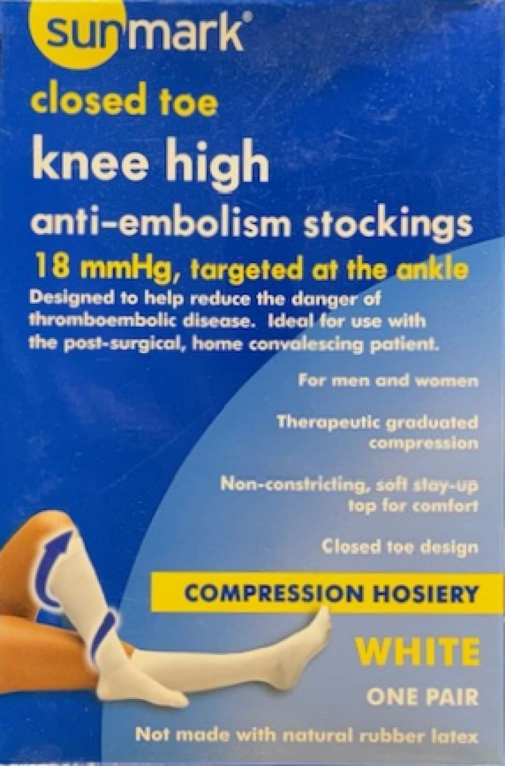 Sunmark Knee High, Anti-Embolism Stockings, Closed Toe, 18mmHg (Size: 2XL) White