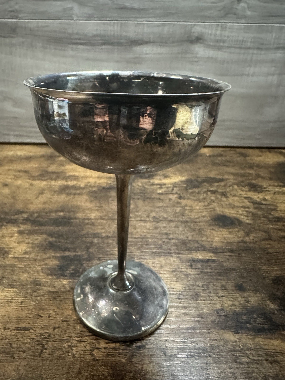 Vintage Silverplate Pedestal Champagne Coupe Goblet Engraved 1945 1975 6”
