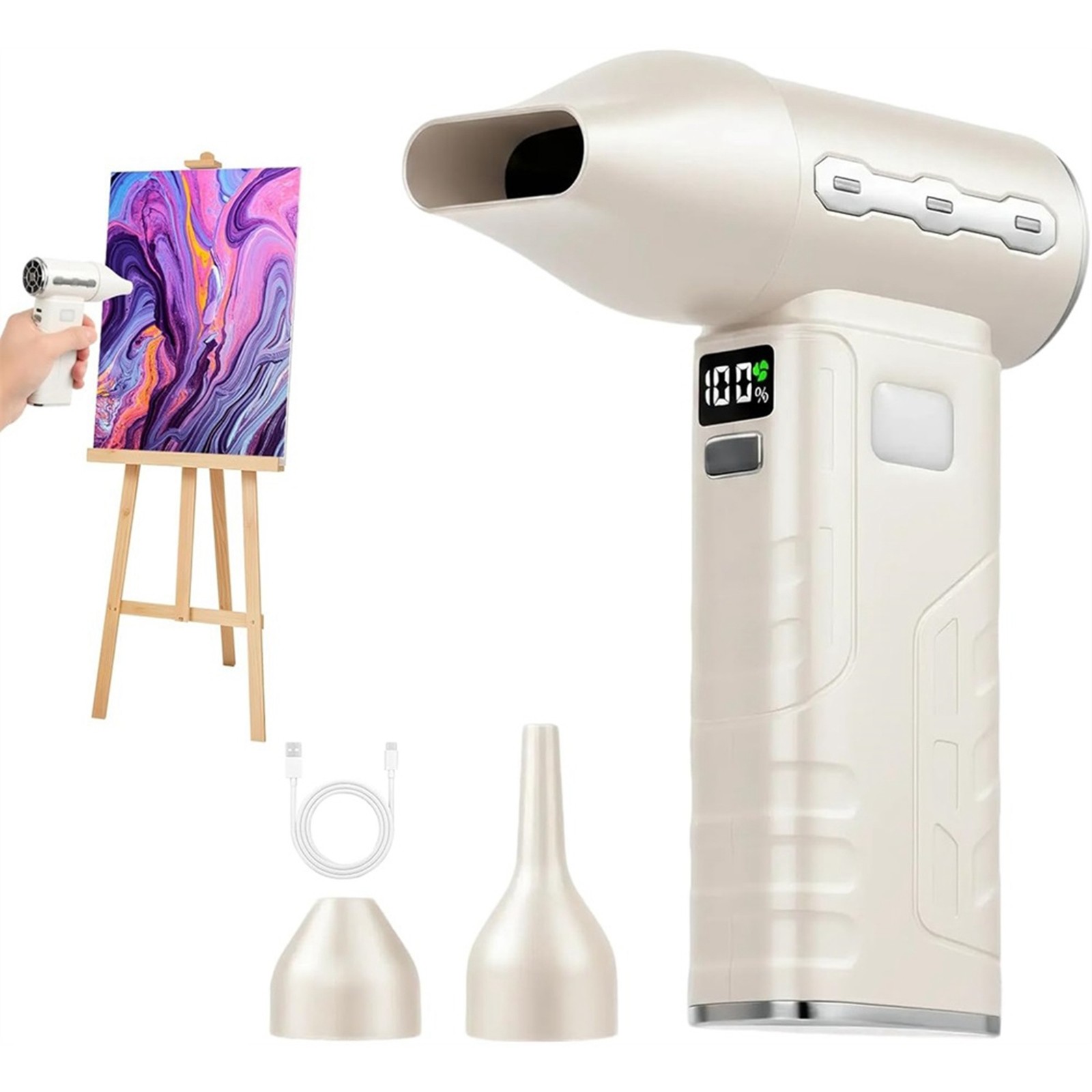 Cordless Acrylic Paint Pouring Blower with 3 Nozzles,5 Speed Adjustable 1078