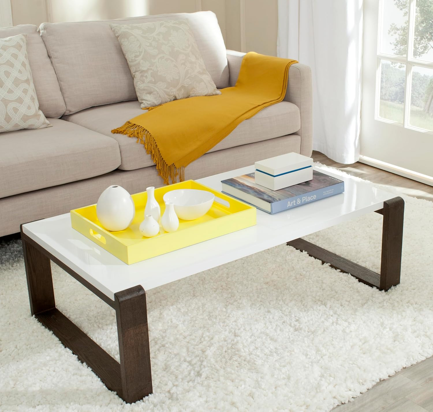 Stylish Mid-Century Modern White & Dark Brown Coffee Table by Bartholomew