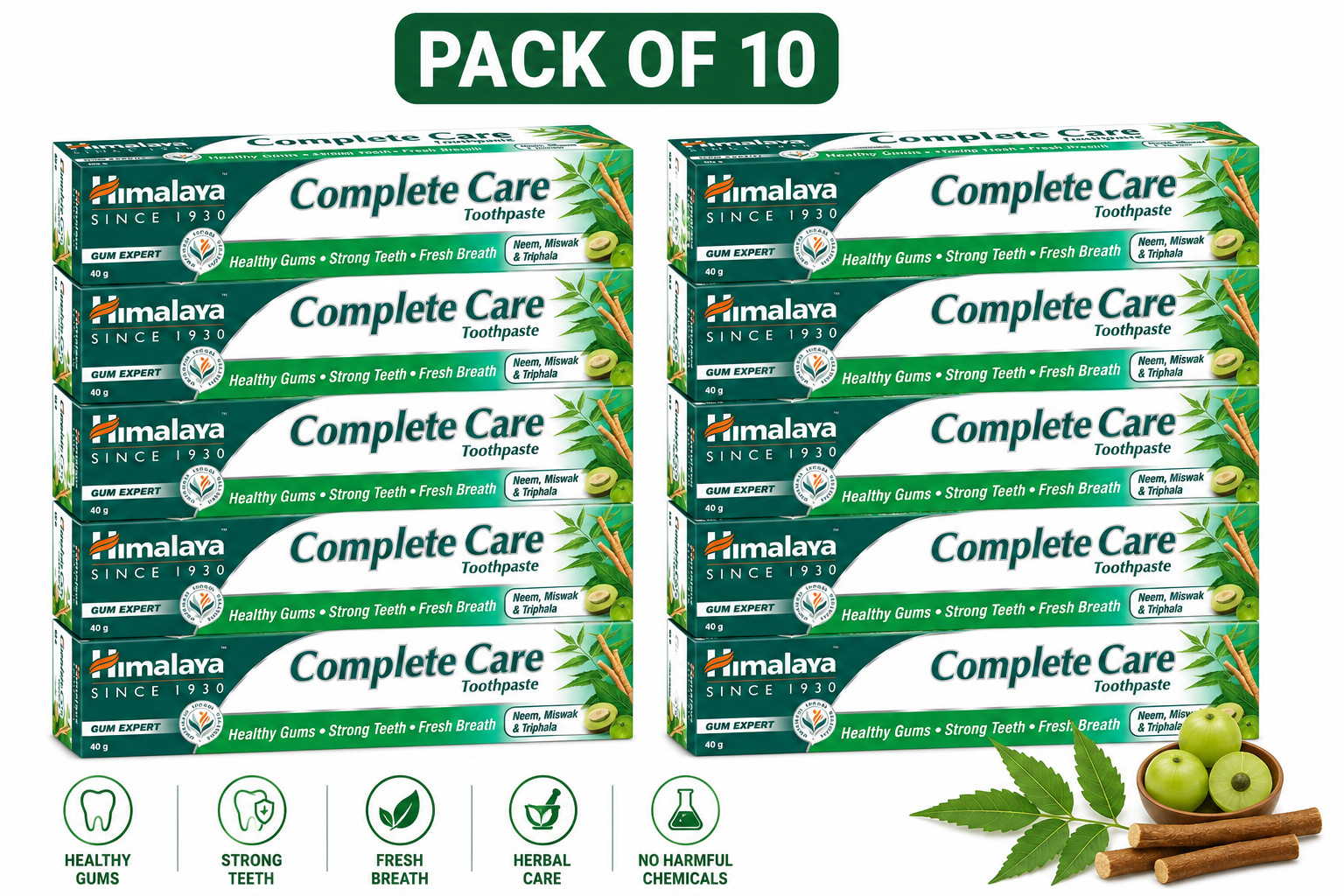 Himalaya Complete Care Toothpaste 80g Pack of 10 Free Shipping Herbal Care