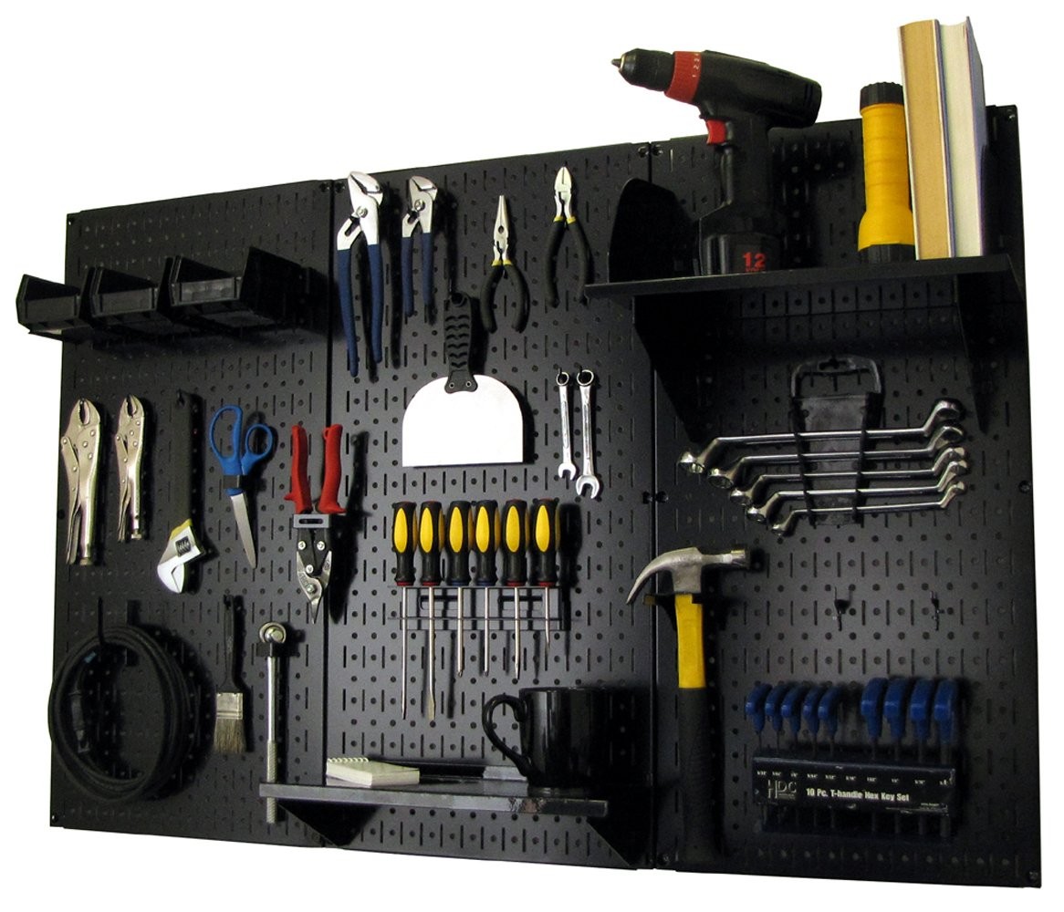 4 Ft Metal Pegboard Organizer Tool Storage Kit, Black Large