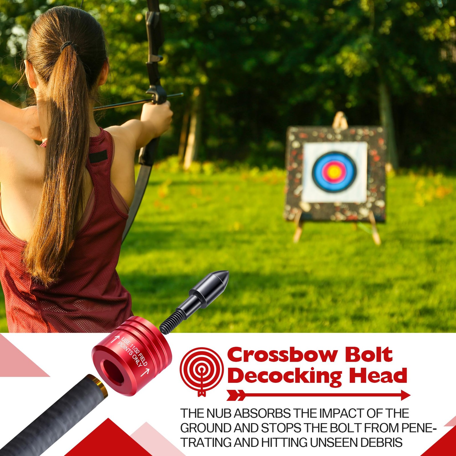 Feekoon 2 Pack Crossbow Bolt Decocking Head, Point Red