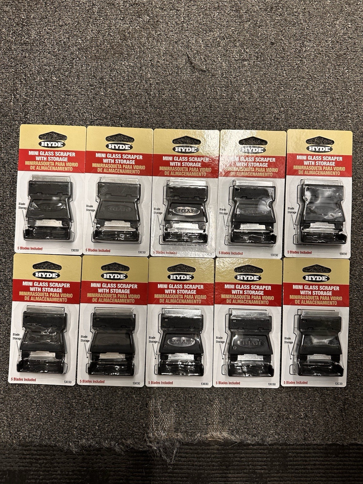 (10) Hyde Mini Glass Scraper w/ 5 Blades in Each Pack & Blade Storage - 13030