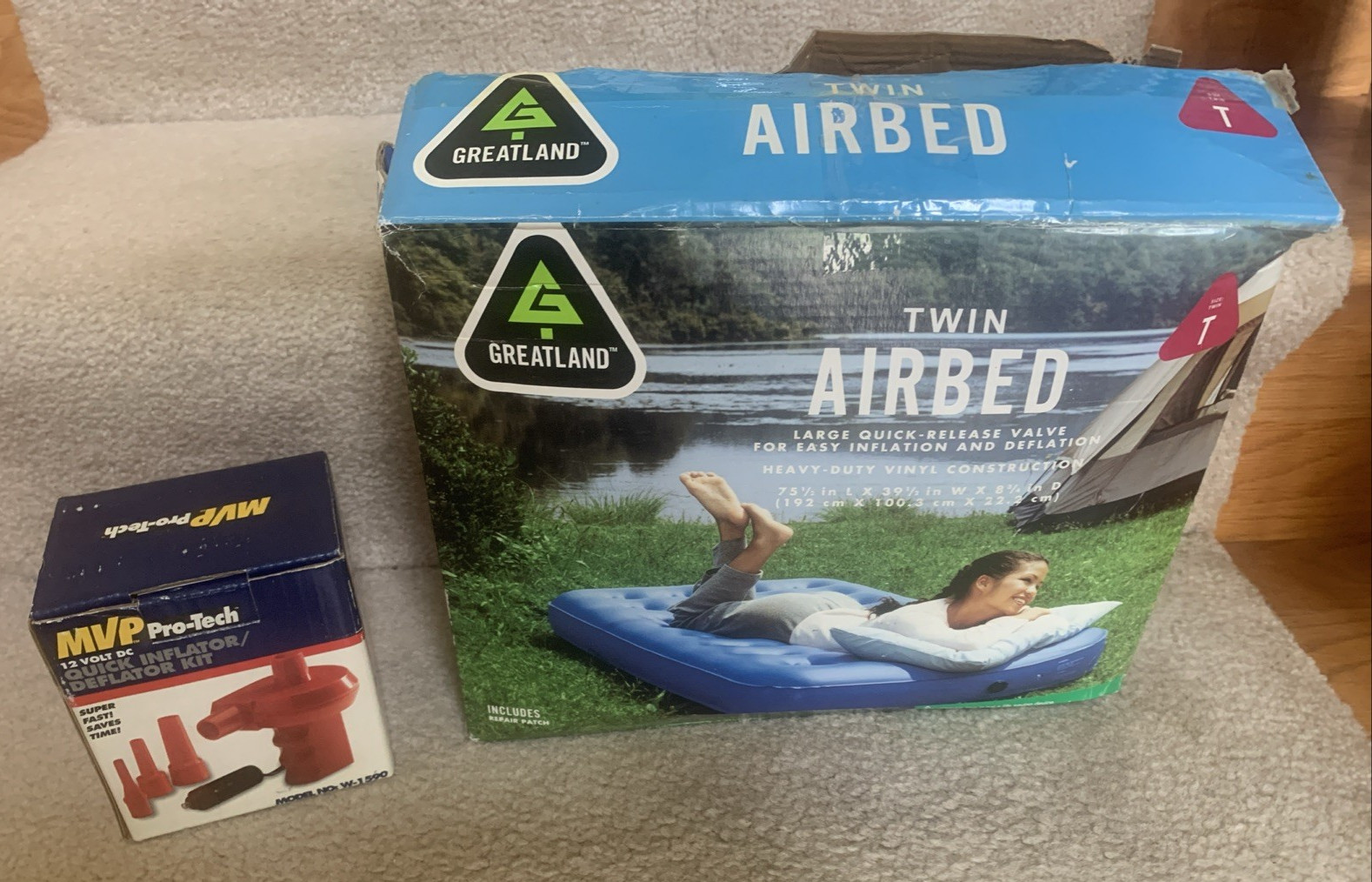Greatland Heavy Duty Vinyl 8.5" Twin Airbed Air Mattress & MVP 12 Volt Pump