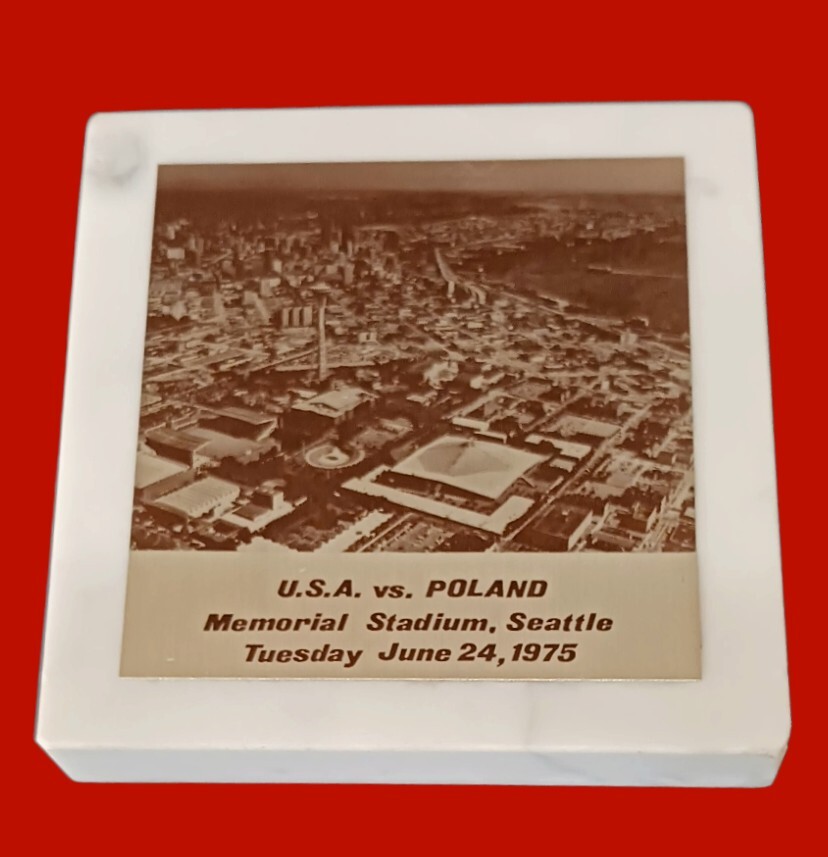 Vintage 1975 U.S.A. Vs Poland Football Soccer Seattle Match Marble Paperweight