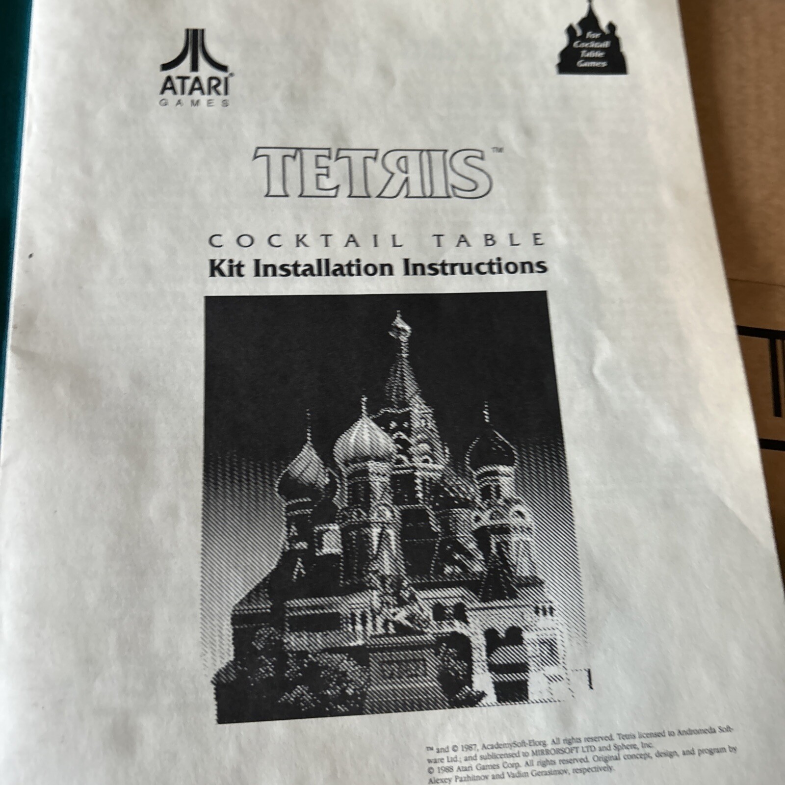 original Factory Tetris Cocktail Table Atari Arcade Video game manual