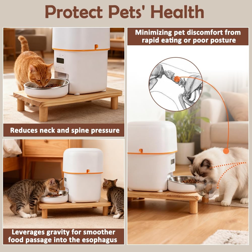 Cat Food Stand for Automatic Feeder & Tradition Bowls, Elevated Cat Food Tabl...