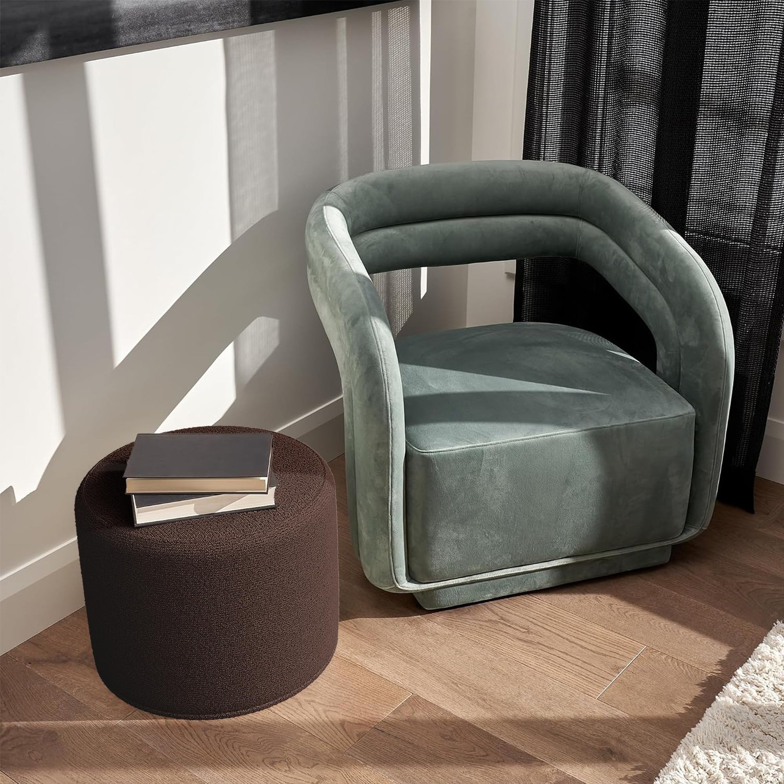 ZICOTO Beautiful Boucle Pouf Ottoman and 17.1"D x 17.1"W x 14"H, Chocolate