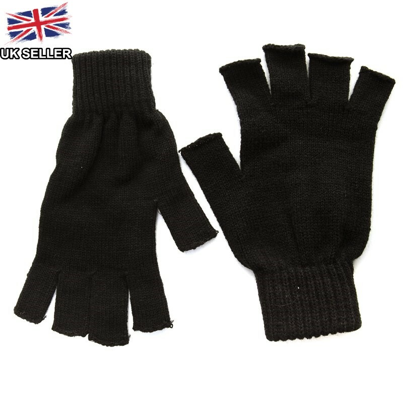 NEW BLACK FINGERLESS KNITTED THERMAL WINTER MAGIC GLOVES UK SELLER