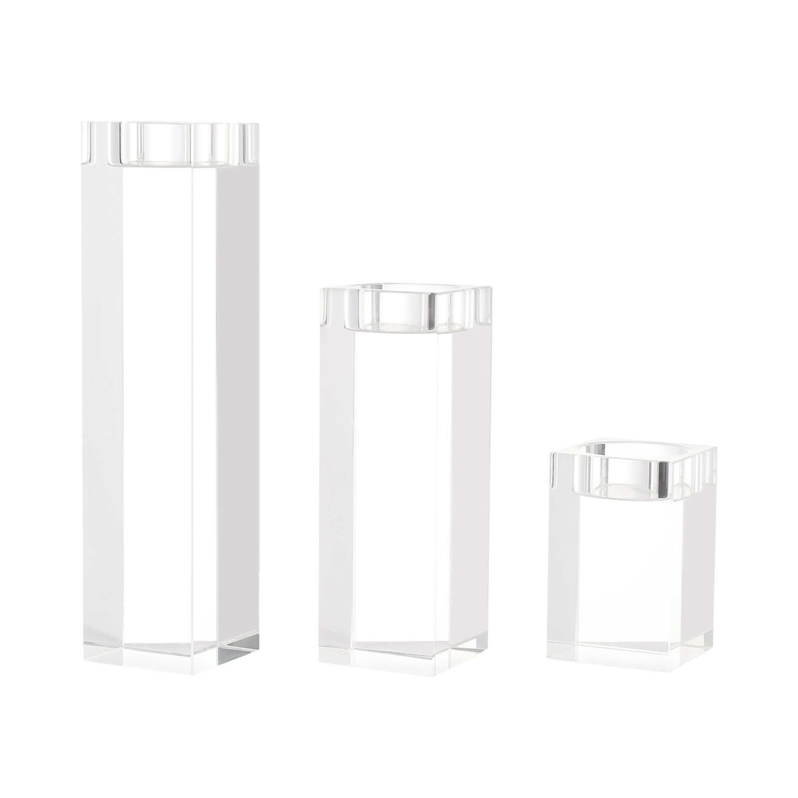 Set of 3 Glass Candle Holder, Crystal Clear Pillar Candle Stand 1.97"Square