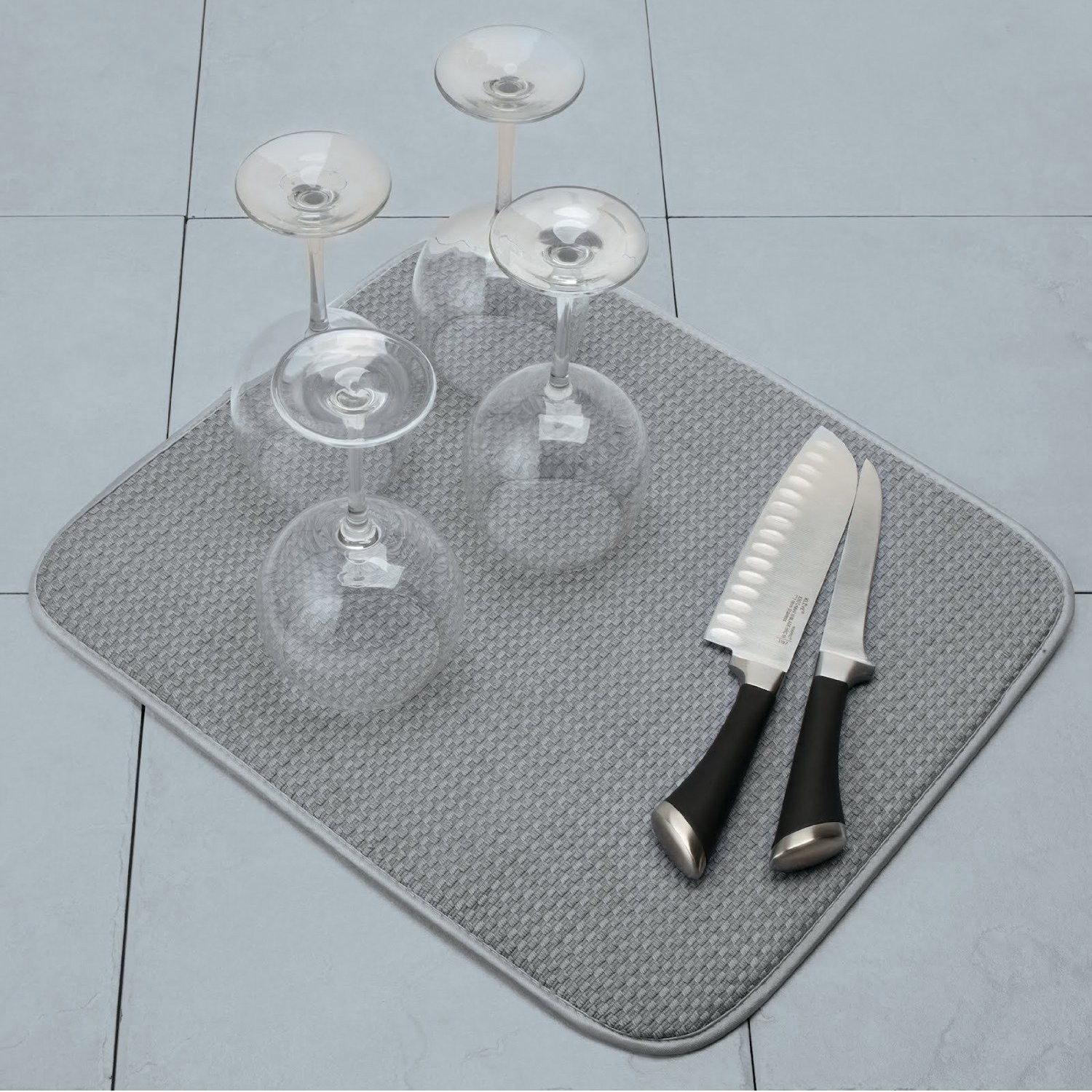 18x16 Dish Drying Mat, Super Absorbent Microfiber, Kitchen Counter, Grey