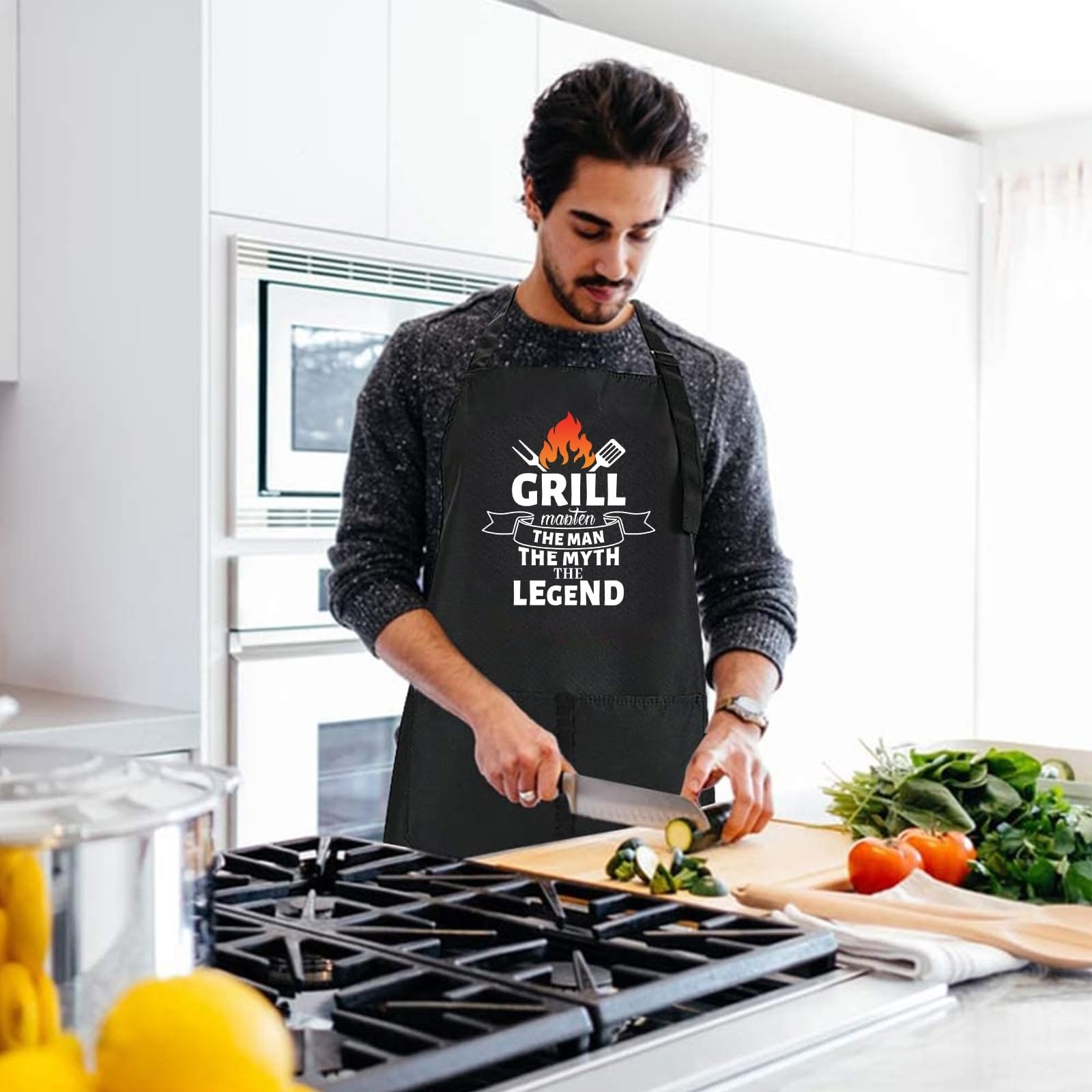 Funny Black Chef Aprons for Men Adjustable BBQ Grill Kitchen Cooking Aprons w...