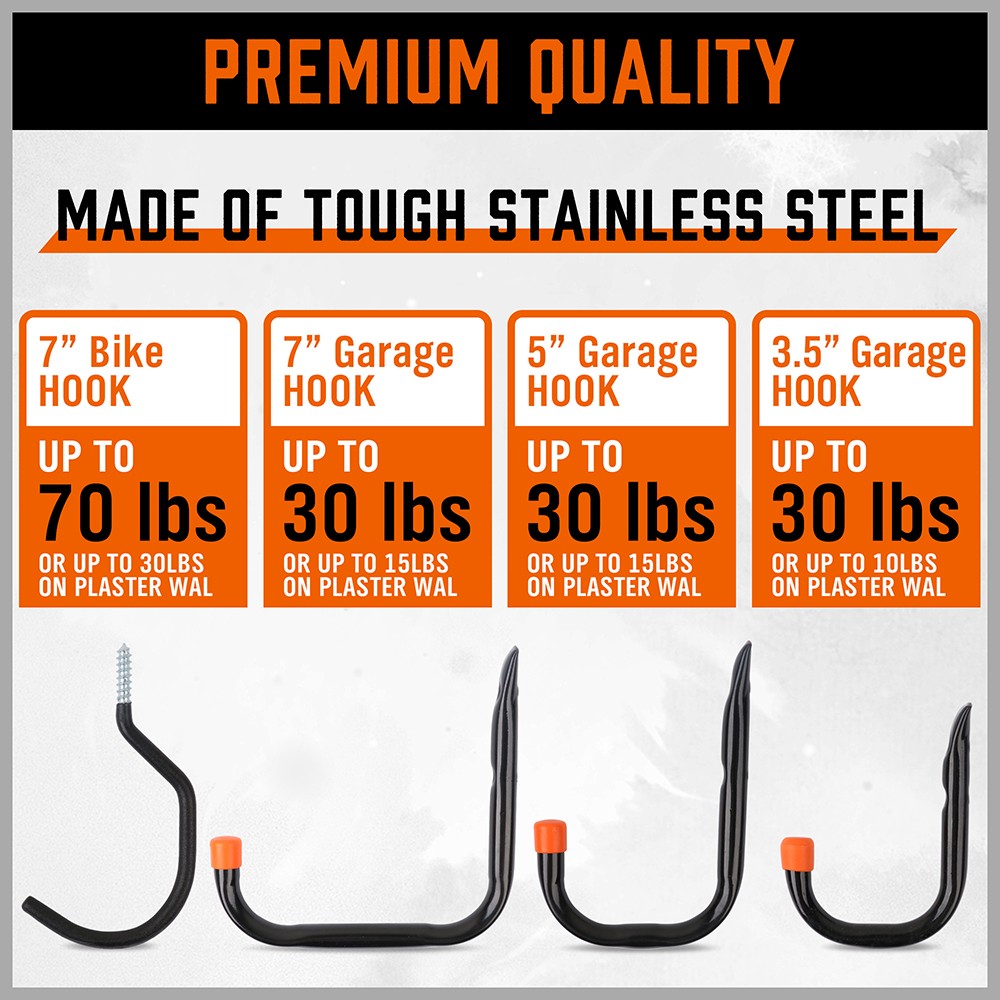 12PC Garage Storage Hooks Utility Wall Hooks for Tools Ladders Bikes Hoses Cords
