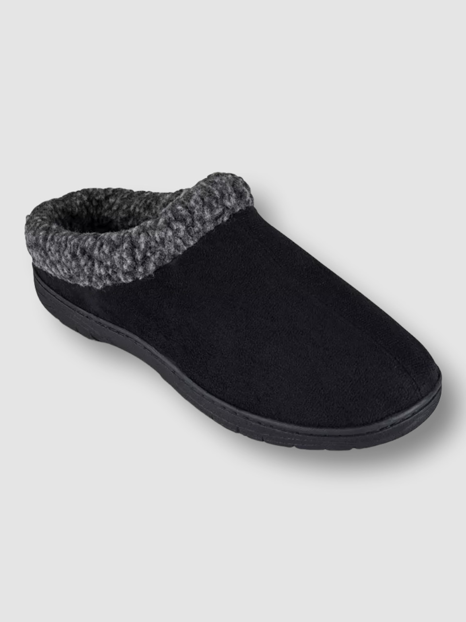 $53 Haggar Mens Black Faux-Suede Clog Slipper Flee Collar Shoe Sz US M (8-9)