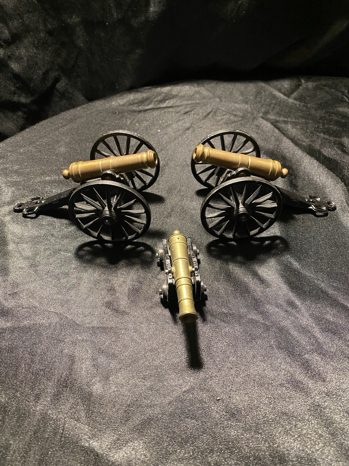 3Vintage Mini Cannon Replica Collectible Brass & Cast Iron Civil War Era Display