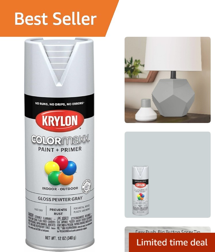 Krylon COLORmaxx Gloss Pewter Gray Spray Paint & Primer 12 Oz - Rust Resistant