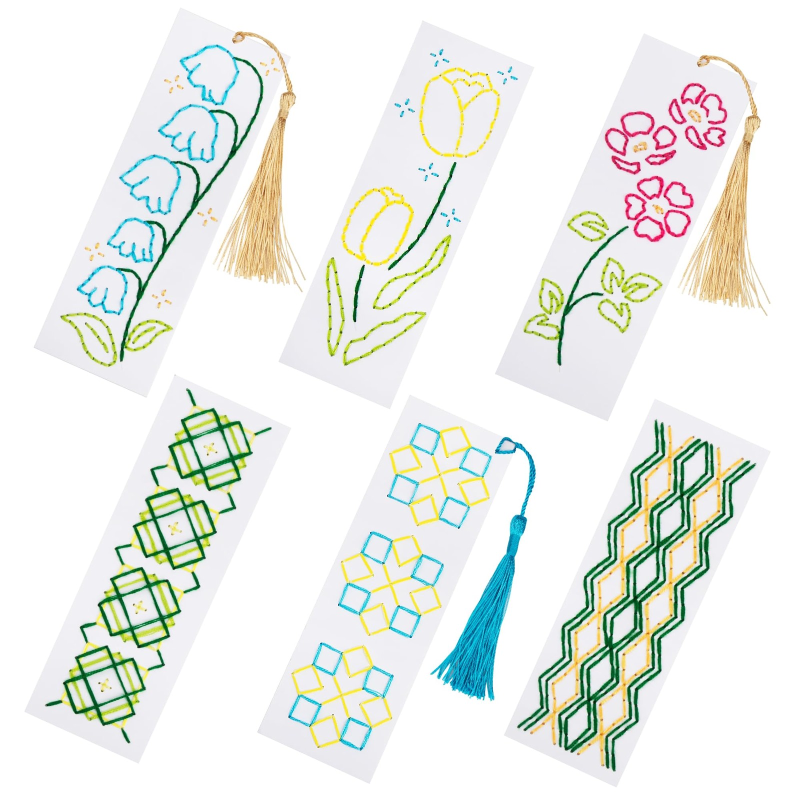 SWATOM DIY Bookmarks Embroidery Kits for Adults 2 inches by 6 inches, White