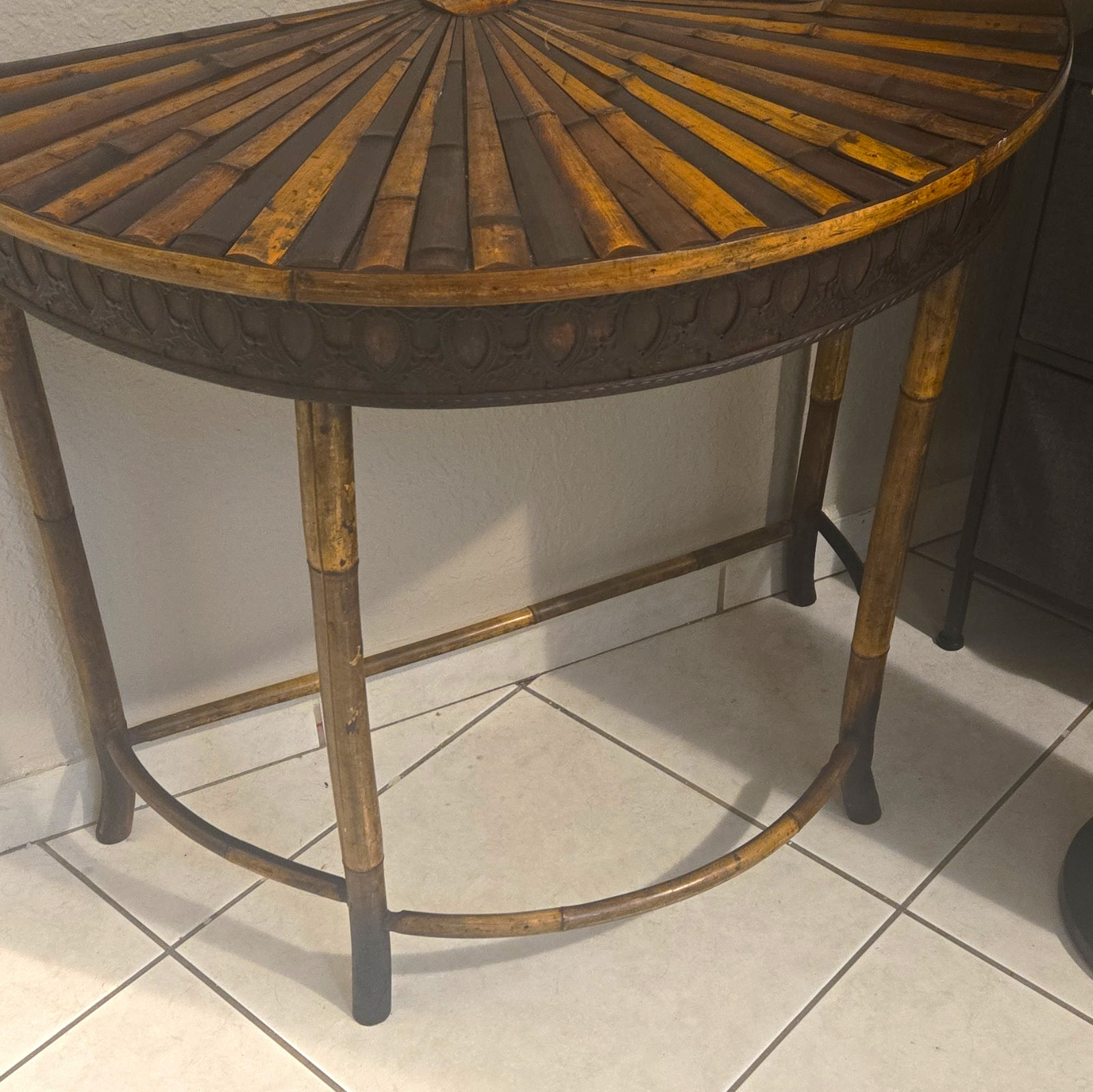 Semicircle Console Table Wood Top Metal Base Brown/Black 38x19x32 in