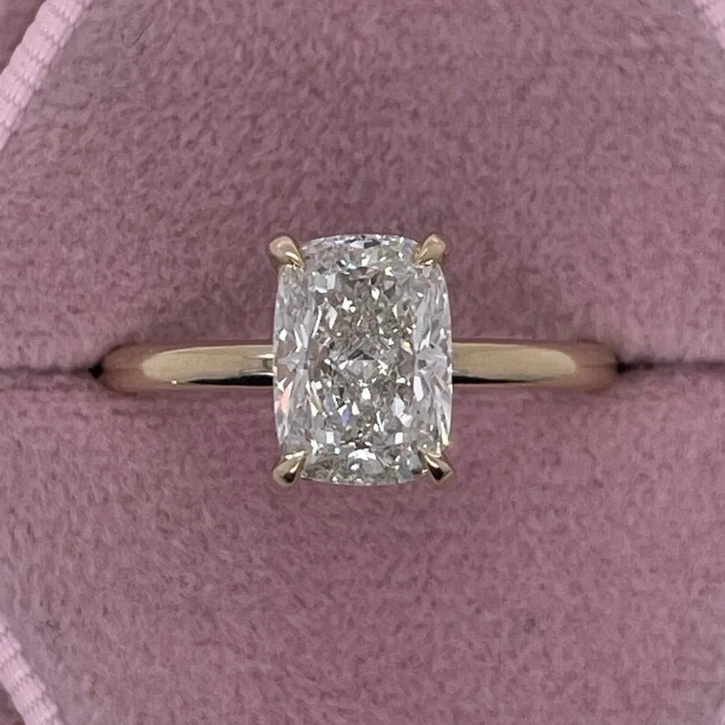 Cushion Cut 3.80 Ct White Moissanite Prong Engagement Ring 14K Yellow Gold FN