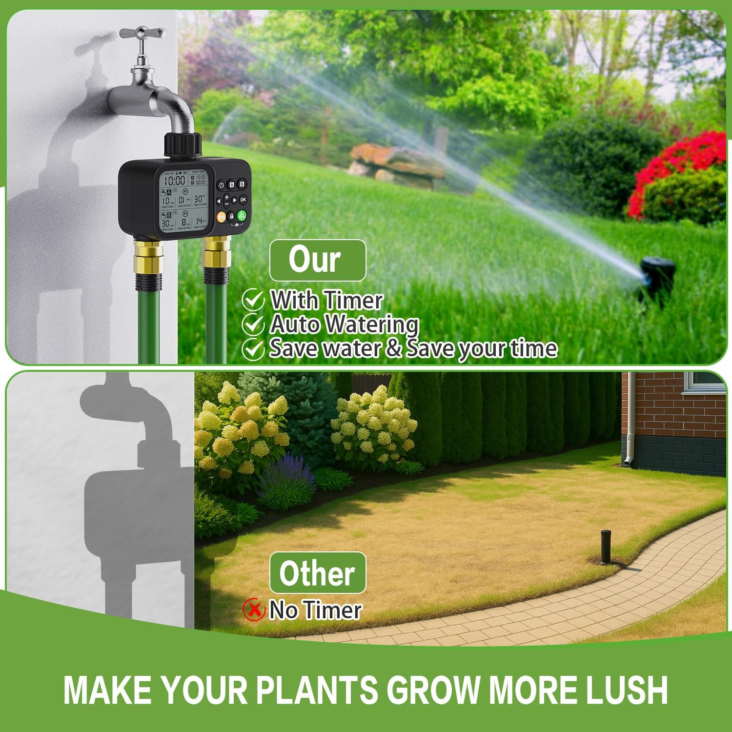 Programmable Dual Outlet Sprinkler Timer with Rain Delay for Garden Irrigation