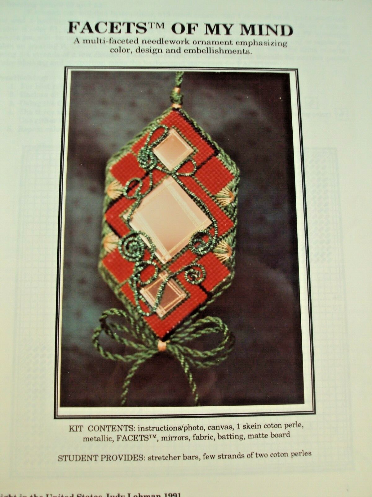 Needlepoint Chart Instruction Booklet Judy Lehman Facets of My Mind Ornament