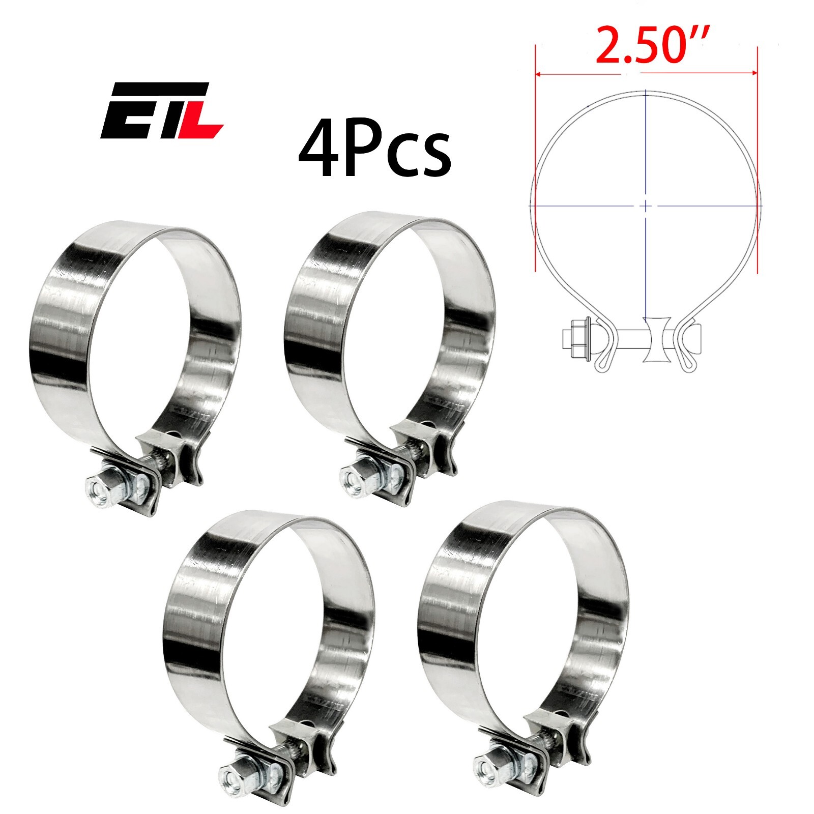 4Pcs 2.50'' Band Clamps T430 Band Exhaust Clamps Universal New