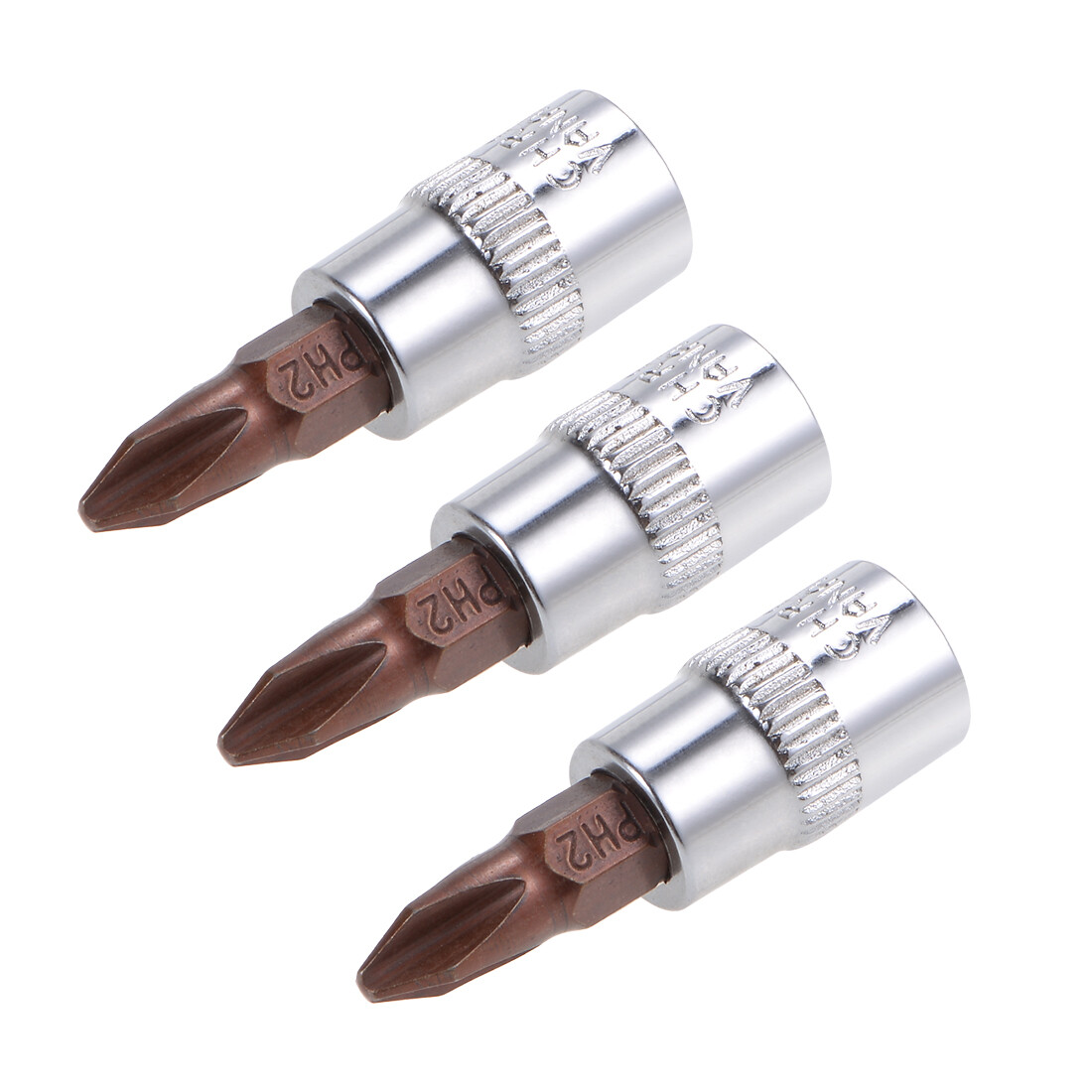 3pcs 1/4" Drive x PH2 Phillips Bit Socket Standard Metric S2 and Cr-V Steel