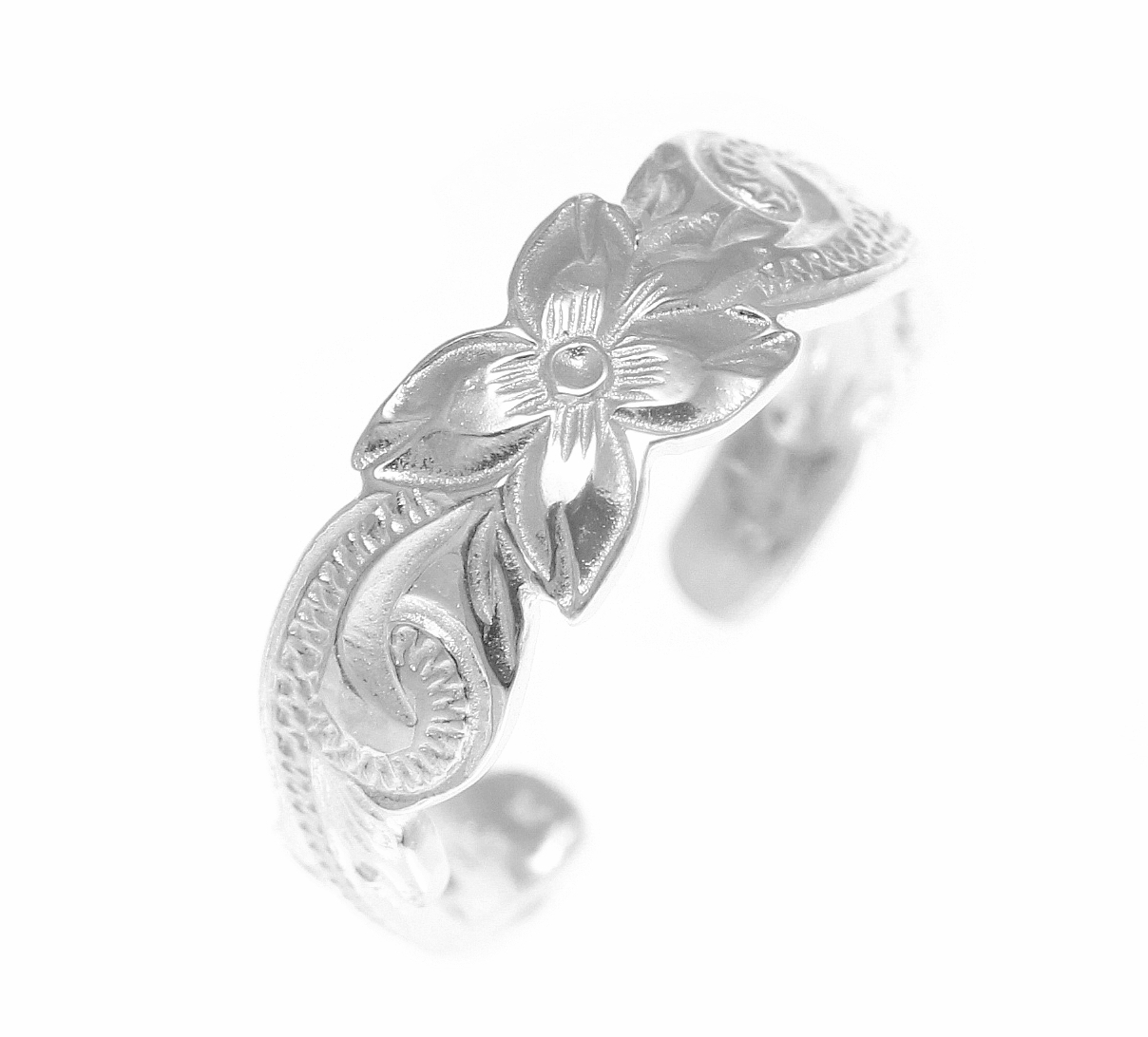 6MM STERLING SILVER 925 HAWAIIAN PLUMERIA FLOWER SCROLL TOE RING