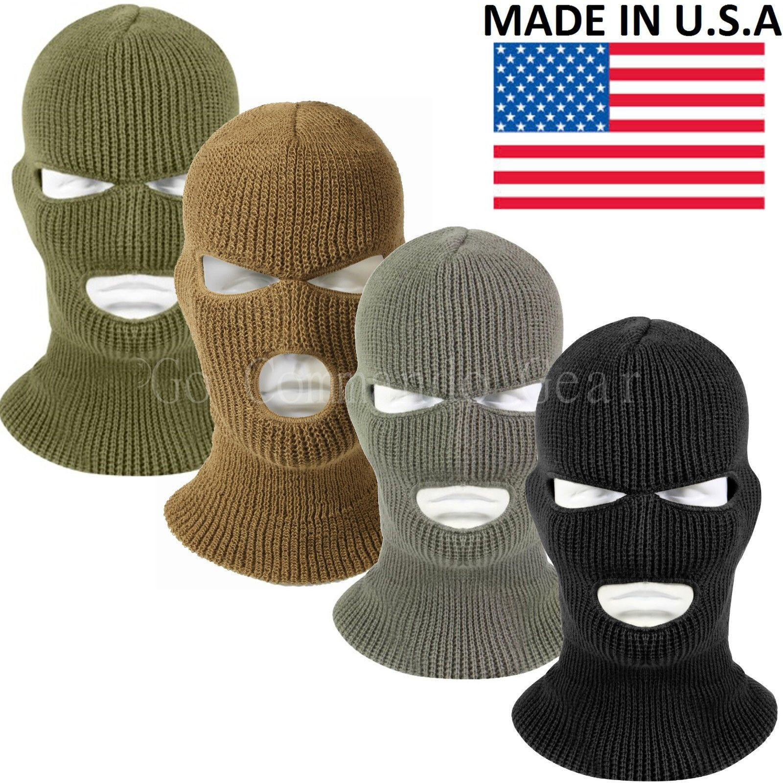 3-Hole Face Mask Acrylic Ski Mask & Winter Cap Balaclava Hood USA MADE